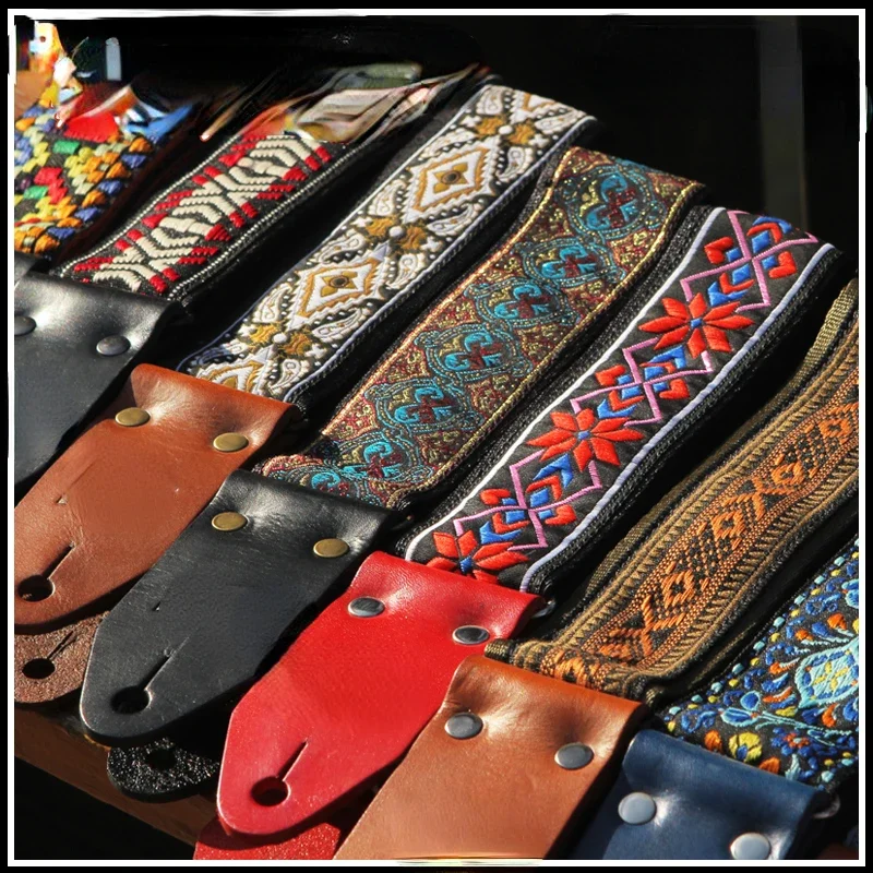 

Handmade Electric Guitar Strap Pure Cowhide Embroidery Craft