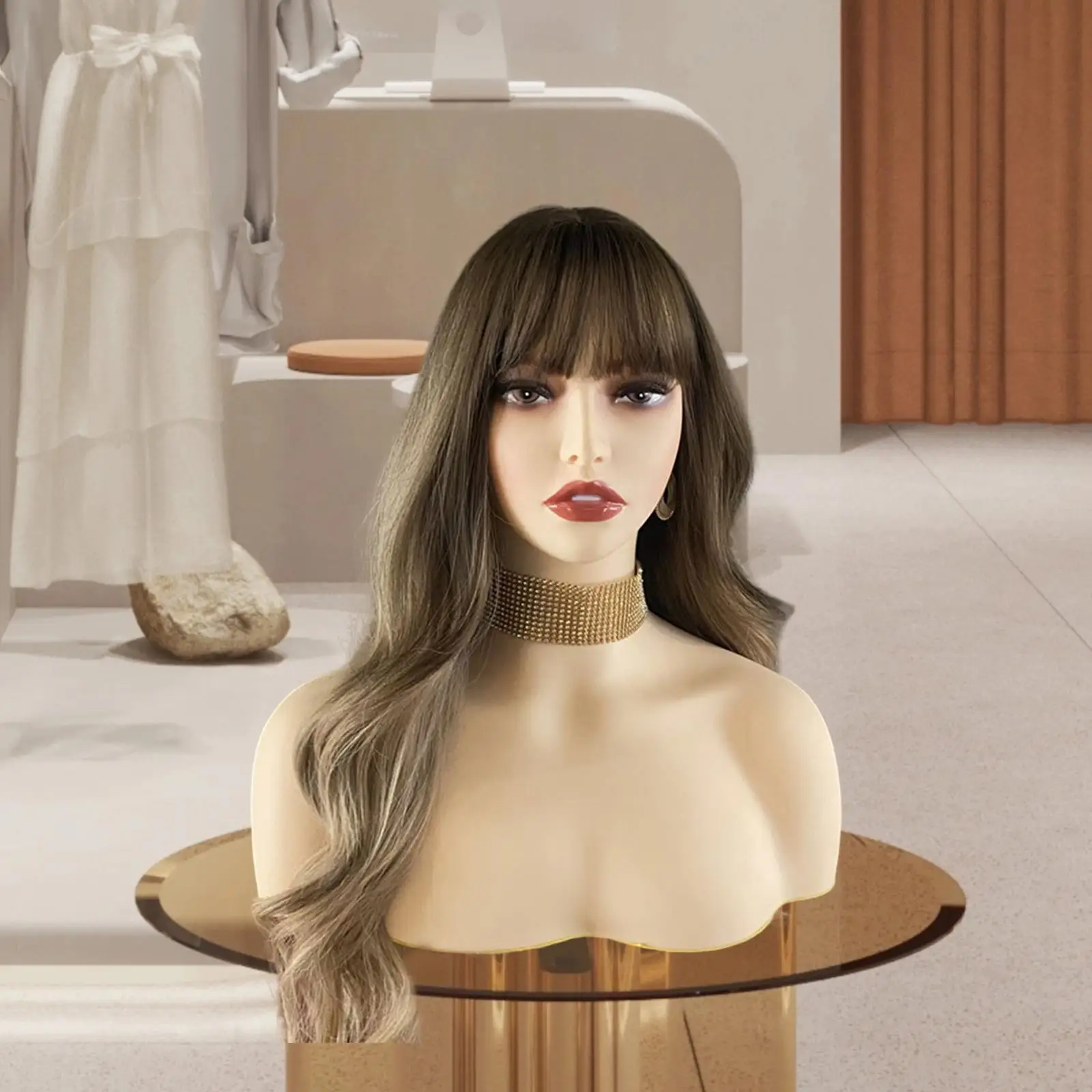 Mannequin Head PVC with Shoulder Multifunctional Wig Showing Stand Wig Holder for Earrings Shopping Mall Showcase Styling Drying