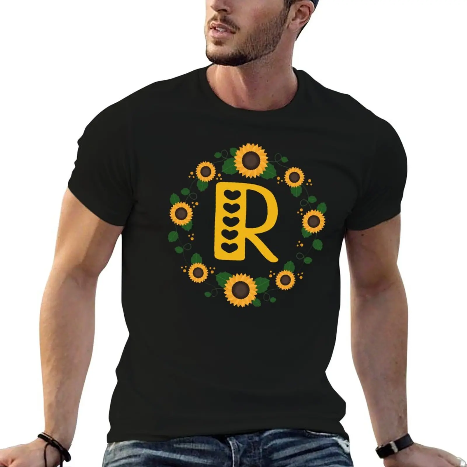 monogram letter R T-Shirt Quick Dry Sports Short Sleeve Tee