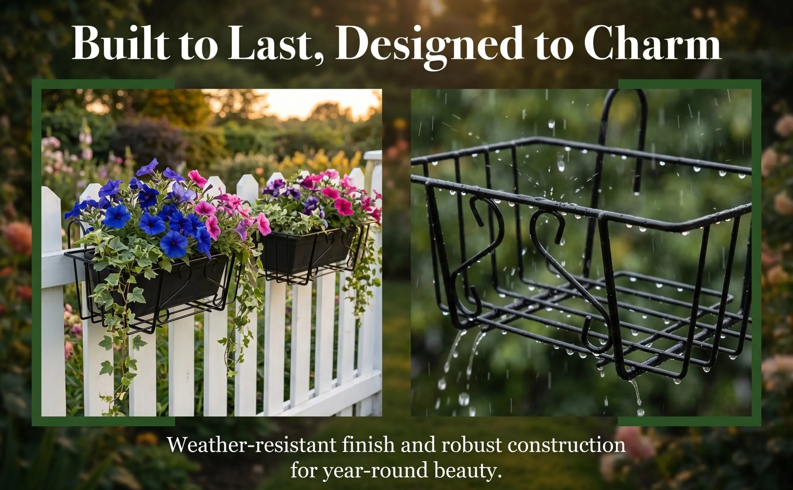 2Pcs Rust Resistant Iron Balcony Hanging Flowerpot Shelf Metal Railing Planter Holder Outdoor Garden Flowerpot Storage Rack
