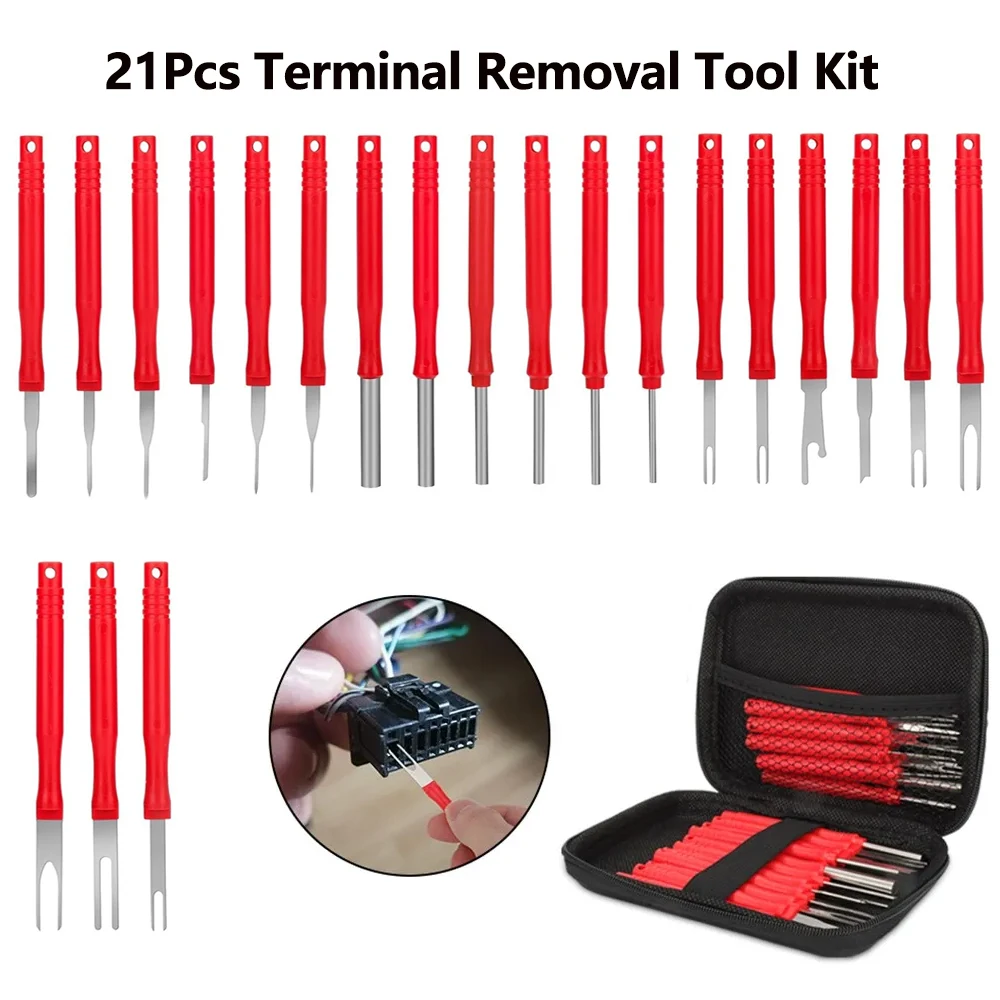 21Pcs Terminal Pin Removal Tool Kit Stainless Steel Pin Extractor Tool Reusable Electrical Wire Connector Pin Release Tool