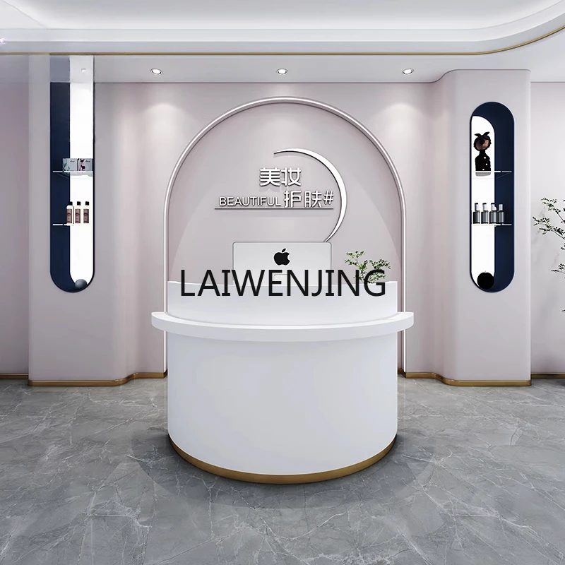 simple checkout page welcome table paint office curved front desk reception cabinet