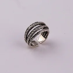Retro Woven Mult-Layer Twisted Vine Ring For Men Silver Color Punk Gothic Open Ring Handmade Designer Jewelry Unisex Accessories