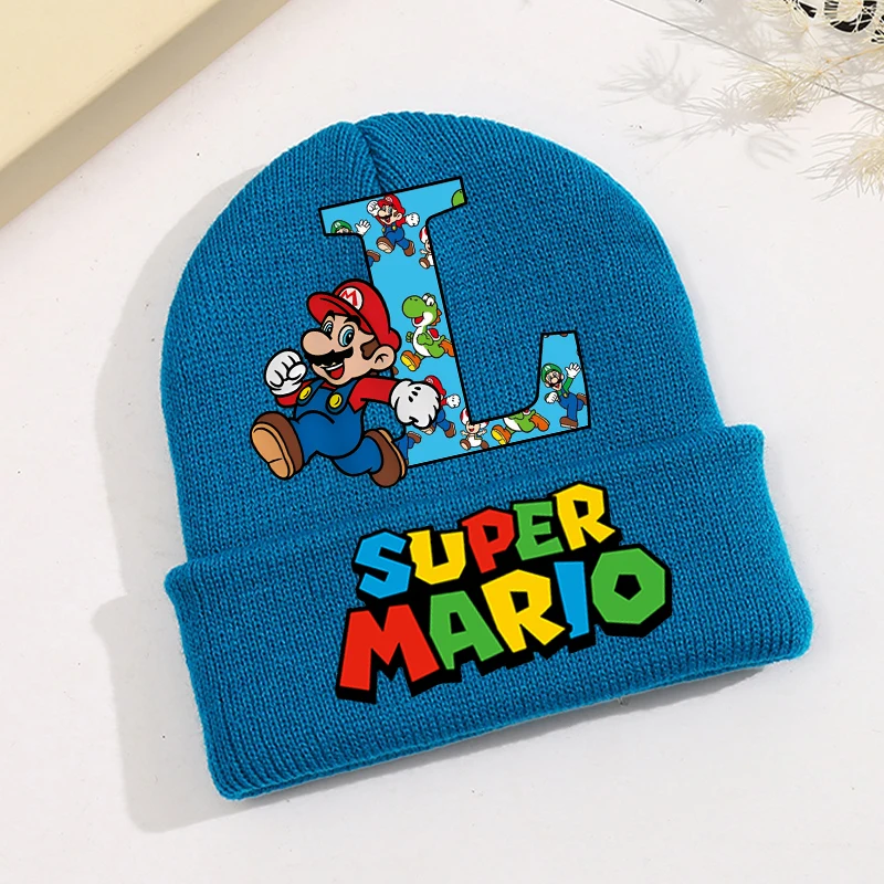 

New Super Mario Children Knitted Hat Cartoon Letter Printed Beanie Boys Warm Cap Baby Winter Accessories Kids Christmas Gifts