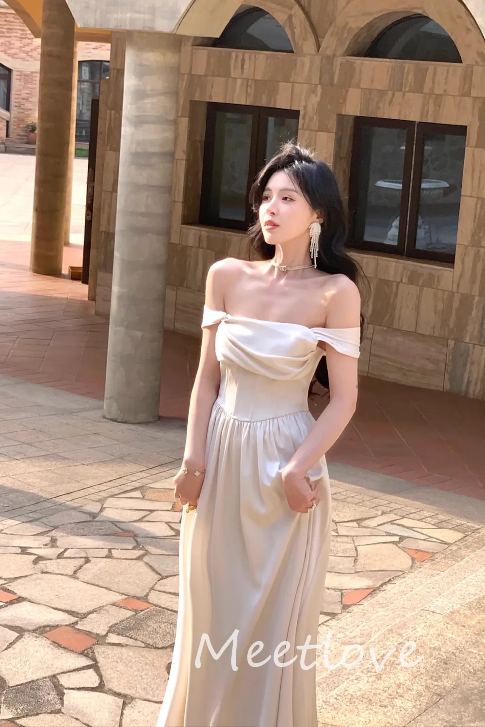 Meetlove 2024 Customized A-Line Off Shoulder Long Sleeves Elegant Wedding Guest Dress France Vintage Dresses Formal Prom Dress image 3