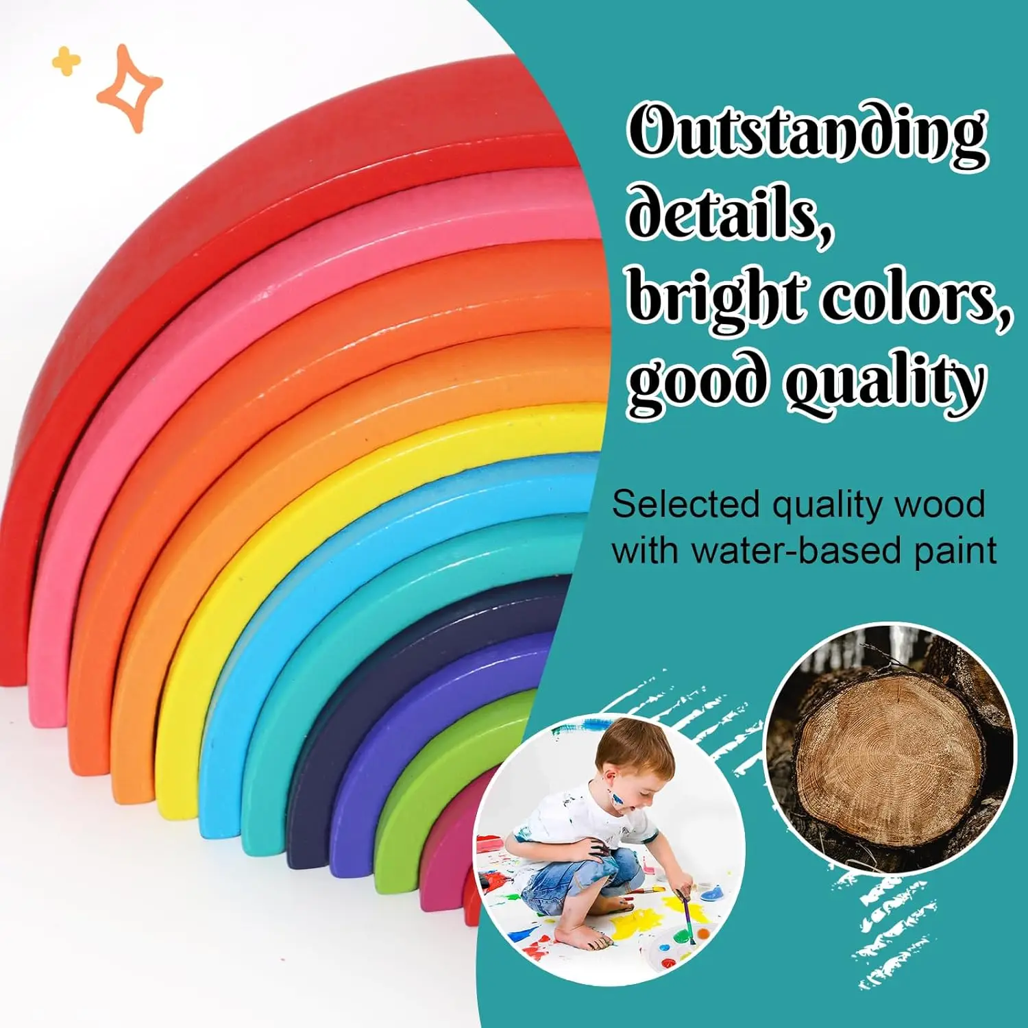 مكعبات بناء قوس قزح من مونتيسوري - لعبة التراص الإبداعية المكونة من 12 قطعة للأطفال، مجموعة ألعاب تعليمية متعددة الوظائف للدقة