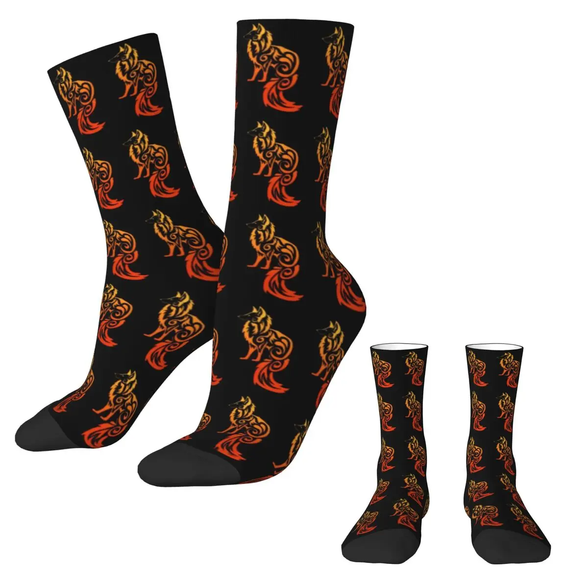 Red Tribal Fox Socks Autumn Wild Animal Print Stockings Kawaii Girls Medium Soft Socks Custom Skateboard Anti Sweat Socks