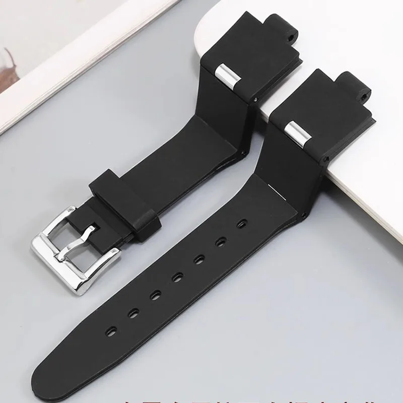 Rubber Silicone Watchband for Bvlgari Watch Strap with notch 22*8mm 24*8mm DP42C14SVDGMT chain Male and Female Black Bracelet