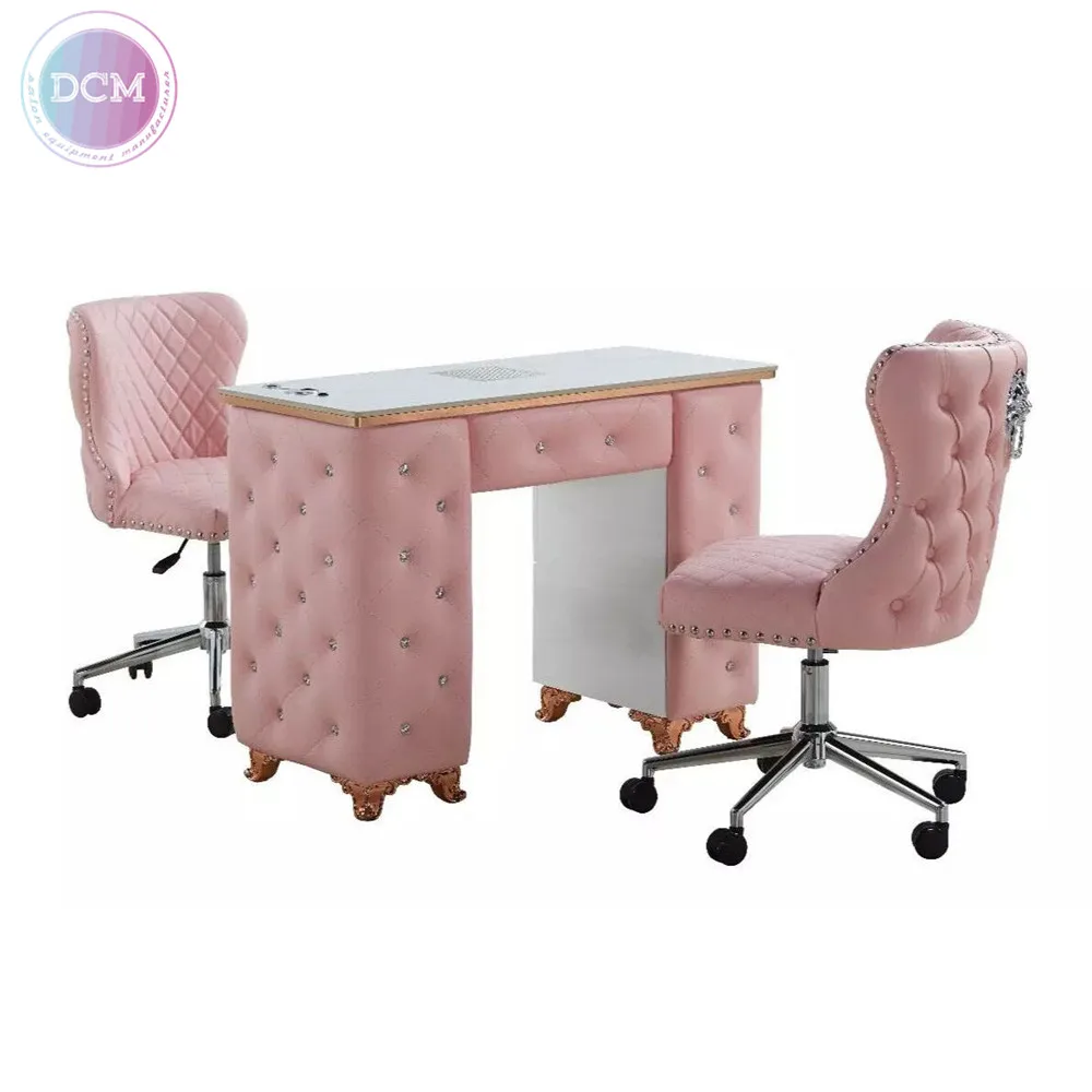 Pink Nail Table Modern Nail Salon Furniture Sets Nails Station Manicure Desk With Chair