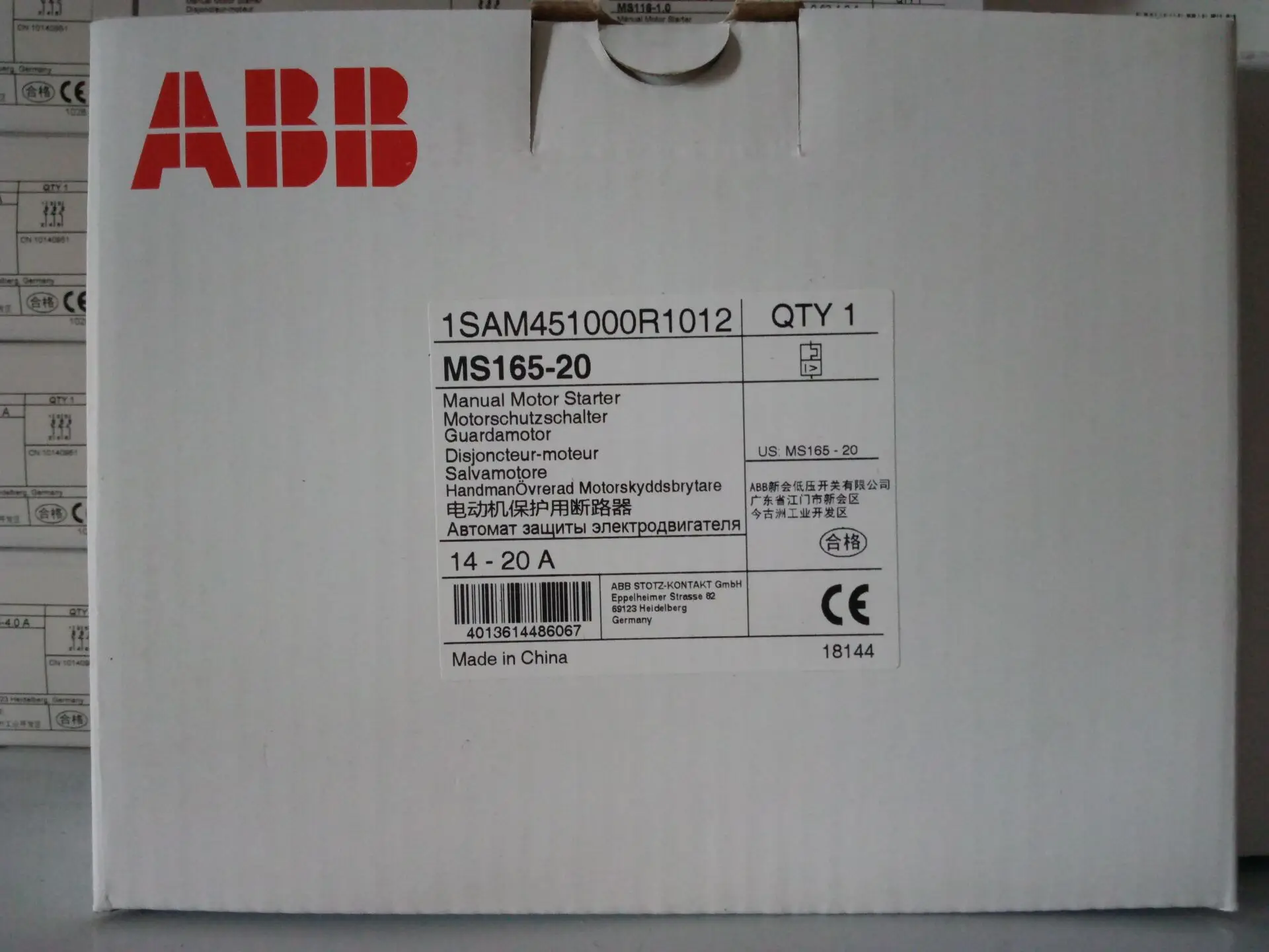 New Genuine ABB MS165 Series Motor Protection Circuit Breaker MS165-20