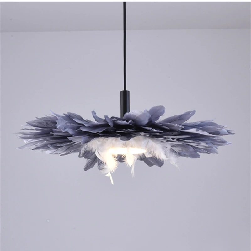 NEW Ins Hemp Rope Purple Feather Pendant Lamp For Boys Girls Children'S Room Bedroom School Wedding Hanging Decor Led Lighting