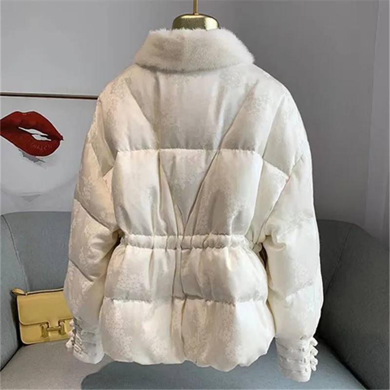 Winter new Down padded jacket women Parkas fashion fur collar Dial buckle waist warm cotton Clothes Female loose outerwear T646