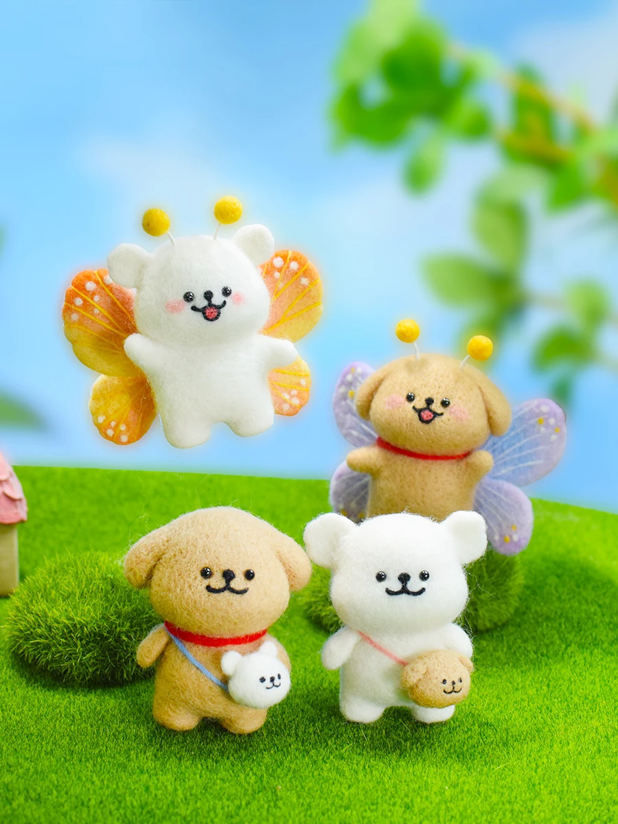 

Набор для рукоделия: войлочные фигурки собак-пары, сделанные вручную, из мягкой шерсти, для декора, подарка, украшения дома