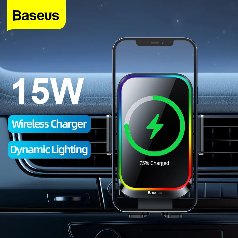 

Baseus Car Phone Holder 15W Qi Fast Wireless Charger Induction Mount Charging Holder For Phone in Car Stand For iPhone Samsung