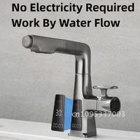 Waterfall Digital Temperature Display Tap Basin Faucet Brass Bathroom New Bathroom Water Out Pull Hot Sink And Mixer Cold