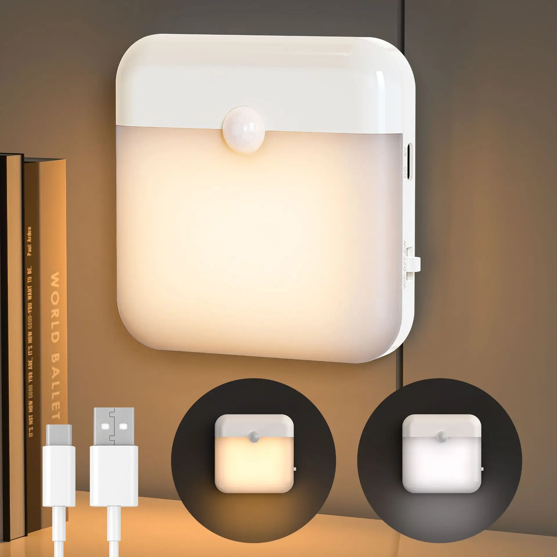 LED Wireless Night Light, Human Motion Sensor Lantern Rechargeable Wall Lamp, for Camping Summer Stairs Closet Kitchen Toilet