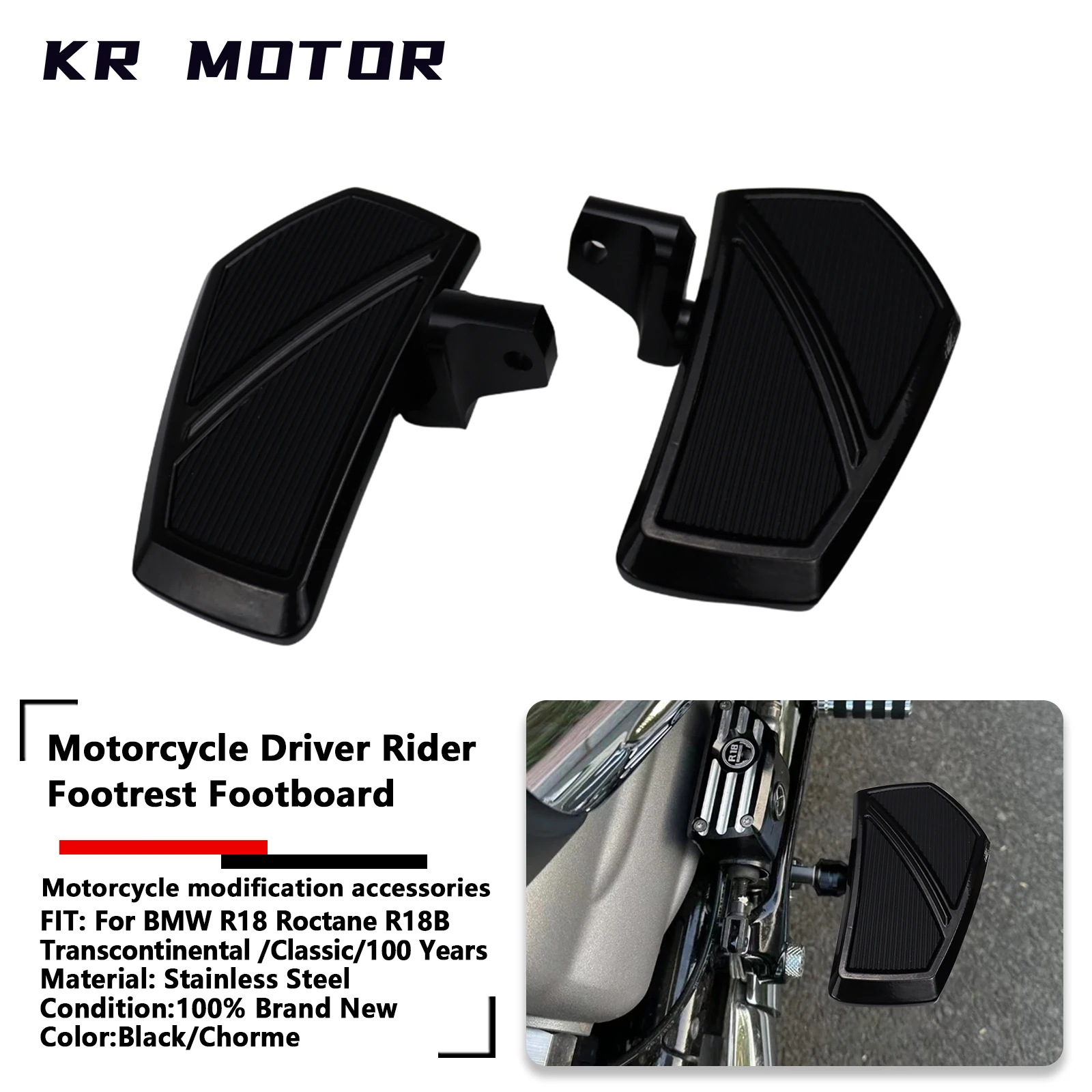 

Motorcycle Footrest Rider Fit For BMW R18 Roctane R18 Transcontinental R18B/Classic/100 Years Footboard Driver Floorboards Black