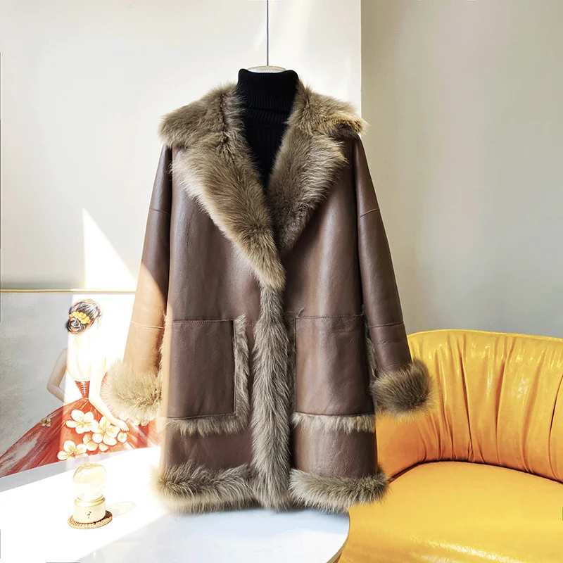 Coat Tuscany All-in-One Real Fur Winter Genuine Leather Fur Jacket Women 2023 New Women Wool Coat High-end Luxury Clothes