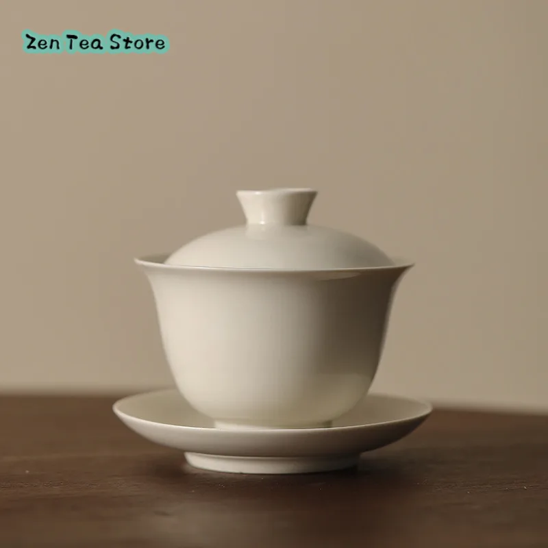 Plant Ash First Put Three Only Cover Bowl Chinese Simple Household Pure Color Tea Bowl Kung Fu Tea Set Ceramic Tea Cup