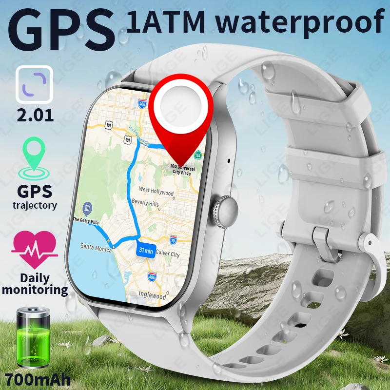 

Смарт-часы LIGE 2026 для мужчин, новые, для активного отдыха, с GPS-позиционированием, аккумулятором 700 мАч, HD-звонками, HD-экраном 2,01 дюйма, водонепроницаемость 1ATM