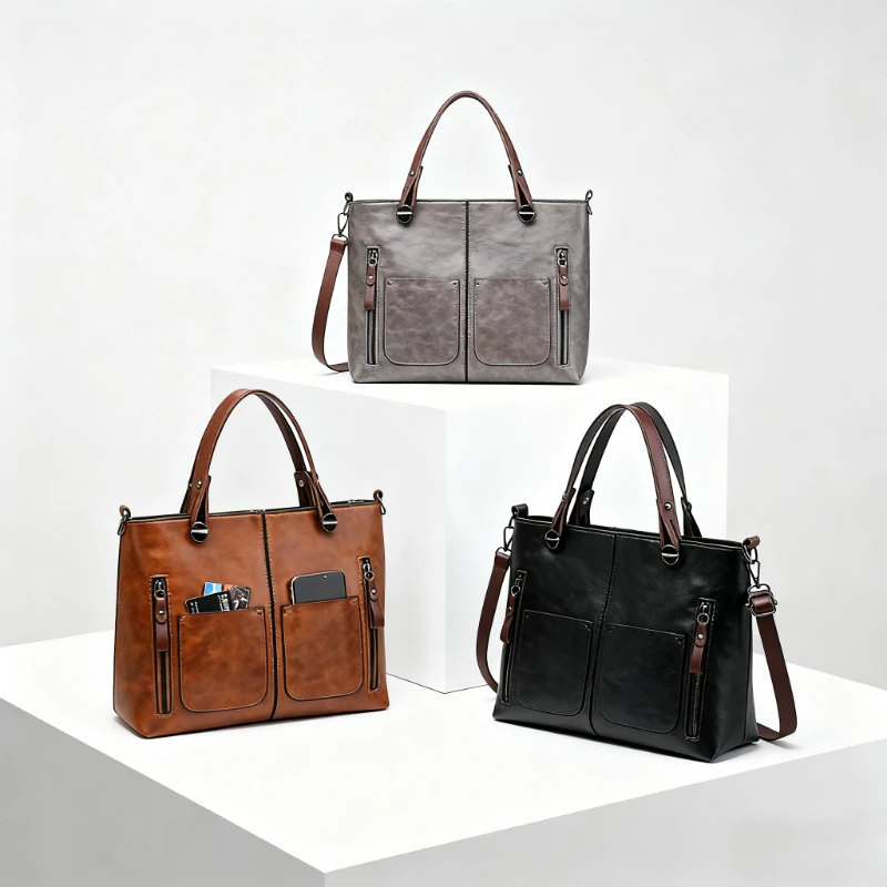 

1 шт. модная сумка через плечо большой вместимости, дорожная сумка, темно-коричневый, черный, серый доступны — застежка-молния