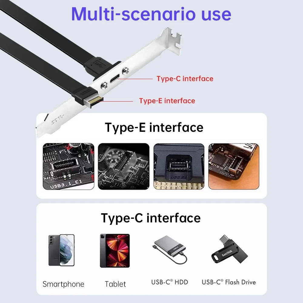 USB3.2 Type-E to USB-C Female Adapter Cable 20Gbps 100W PD Front Panel Converter 4K Video Extension Wire 30CM 50CM For PC Case