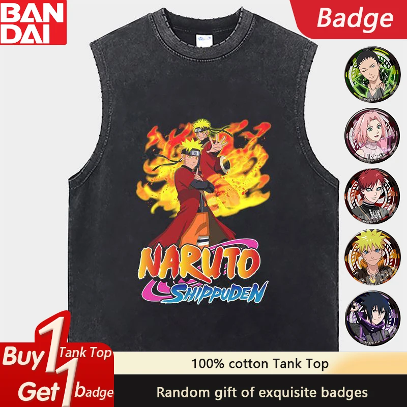 

The Latest Naruto Animation Pure Cotton Washed Old Vest American Fashion Casual Trend Summer Men's Heavy Retro Vest