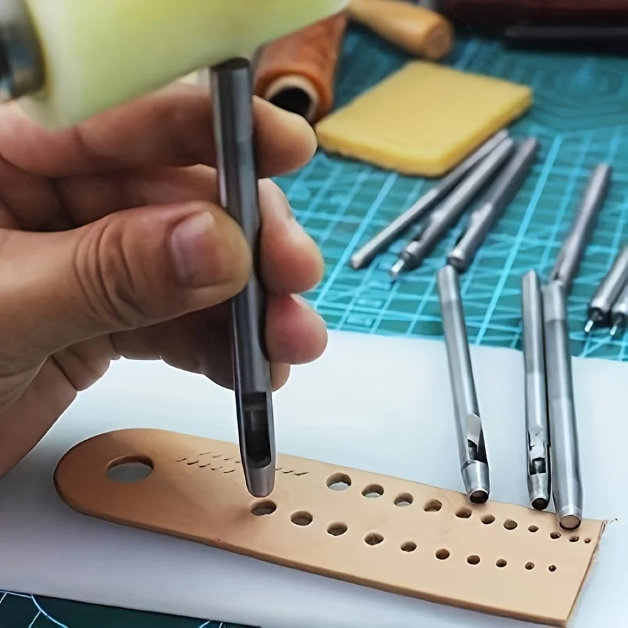 4-teiliges Locher-Werkzeugset aus Leder, 2,5 mm, 3,0 mm, 3,5 mm, 4 mm rundes Hohlstanzer-Set, Bastelstanzer-Werkzeuge aus Kohlenstoffstahl für Lederst