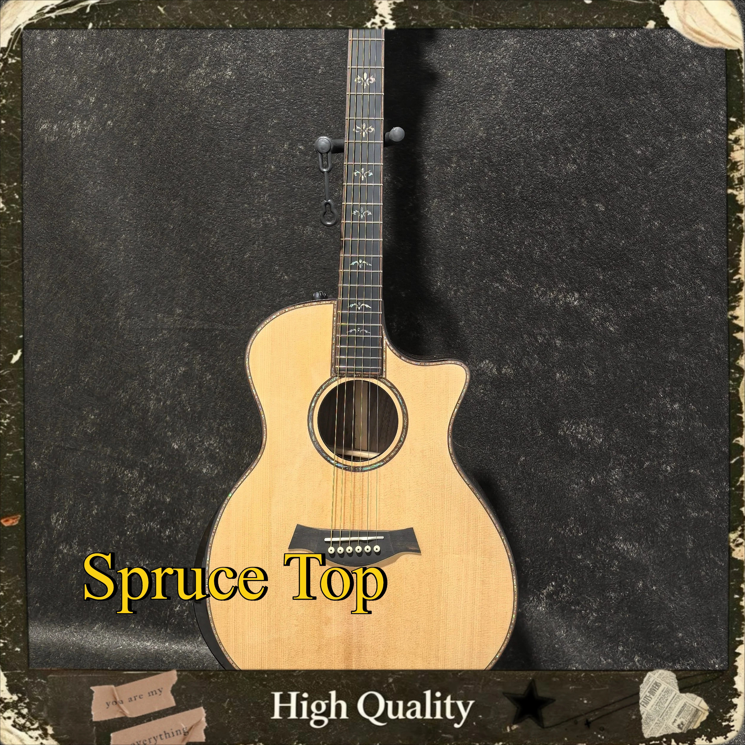 Natural Cutaway GA Acoustic Guitar Spruce Top Ebony Fingerboard Adult Fingerstyle and Singing Practice Wooden Guitar 41 Inch
