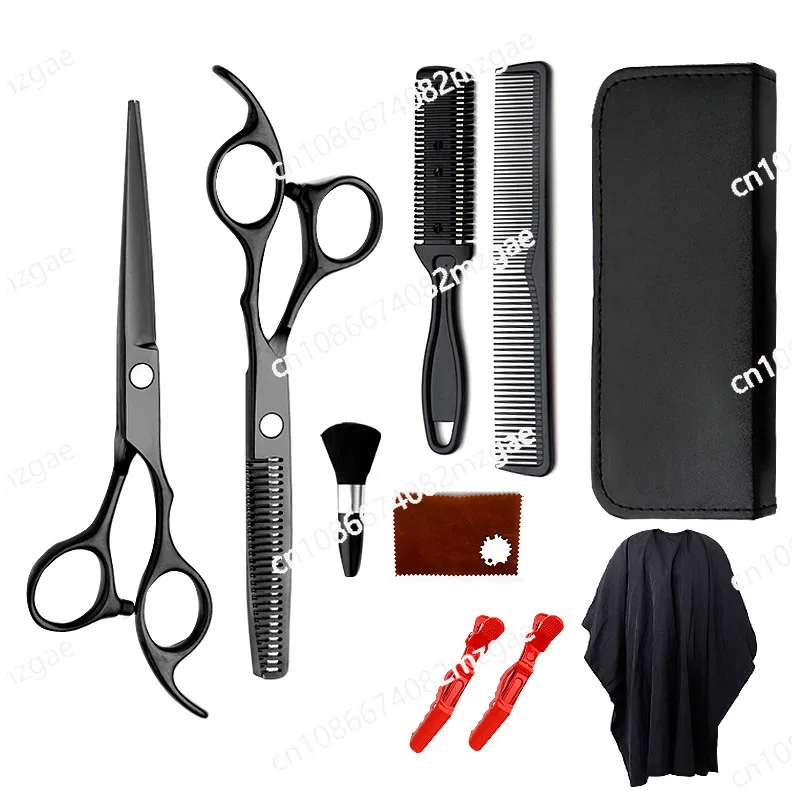 Electroplated black hand cut hair scissors set hair scissors