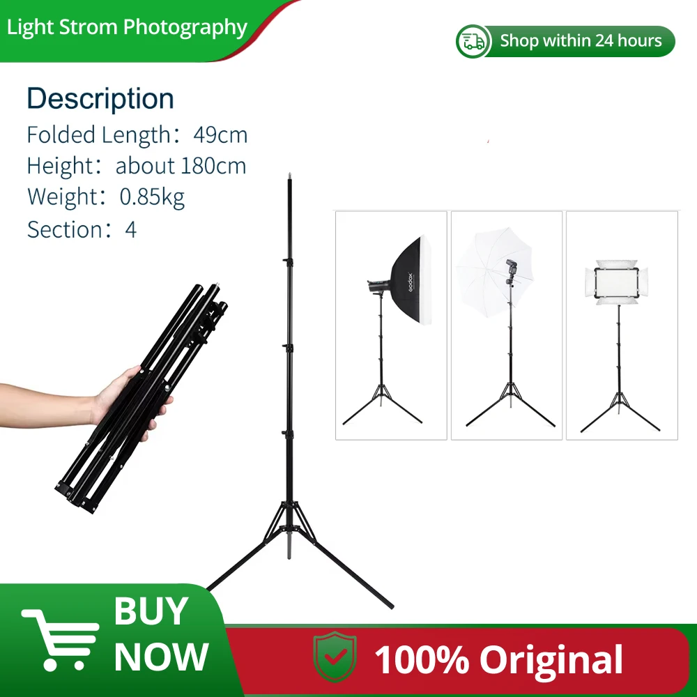 

180cm Reverse Fold 4 Section Light Stand for Studio Flash,Portable Softbox,Flash Holder and Bracket