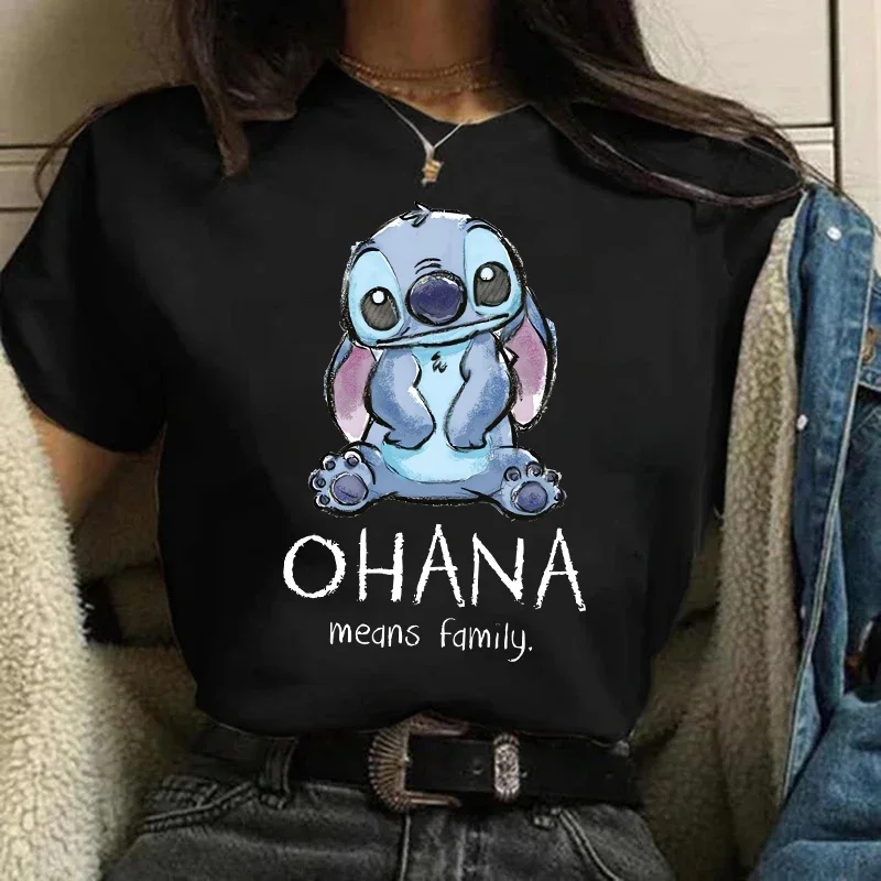 Gothic Stitch Funny T Shirt Women Cartoon Lilo Stitch T-shirt Graphic Black Tshirt Hip Hop Printing op Tees Female Clothes