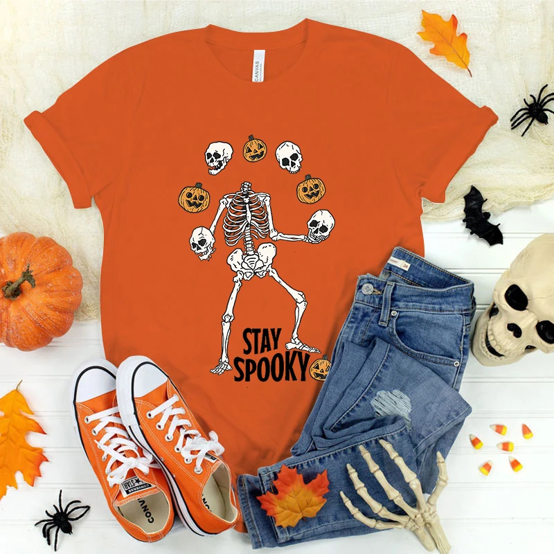 

New Halloween Skeleton Stay Spooky T-Shirt Men Women T Shirt Cosplay Clothes Streetwear Tee Shirt Plus Size Tops