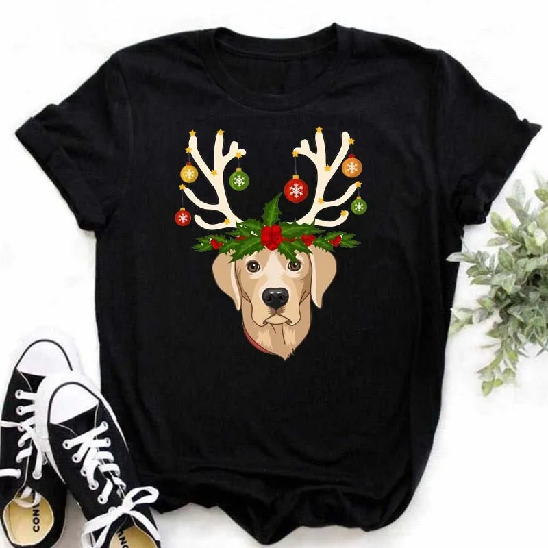 T-shirt grafica con stampa zampa di cane di Natale donna uomo unisex carino Babbo Natale renna elfo stampa casual manica corta estate top magliette