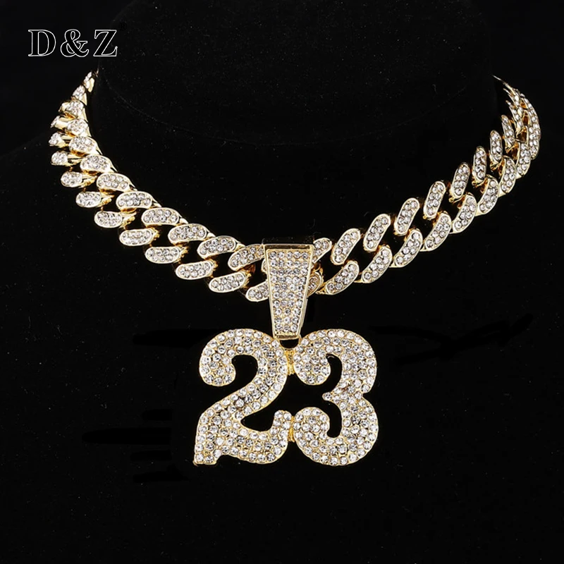 D&Z NEW 23 Born Hustler Pendant Necklaces with 4mm HipHop Zircon Tennis Chain Pendant Necklace Charm Jewelry For Men