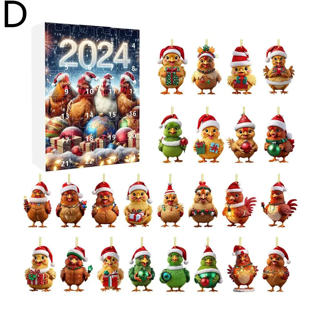 Christmas Countdown Calendar Color Box Packaging Mini Pendant Decoration Backpack Christmas Chicken Tree U7R5