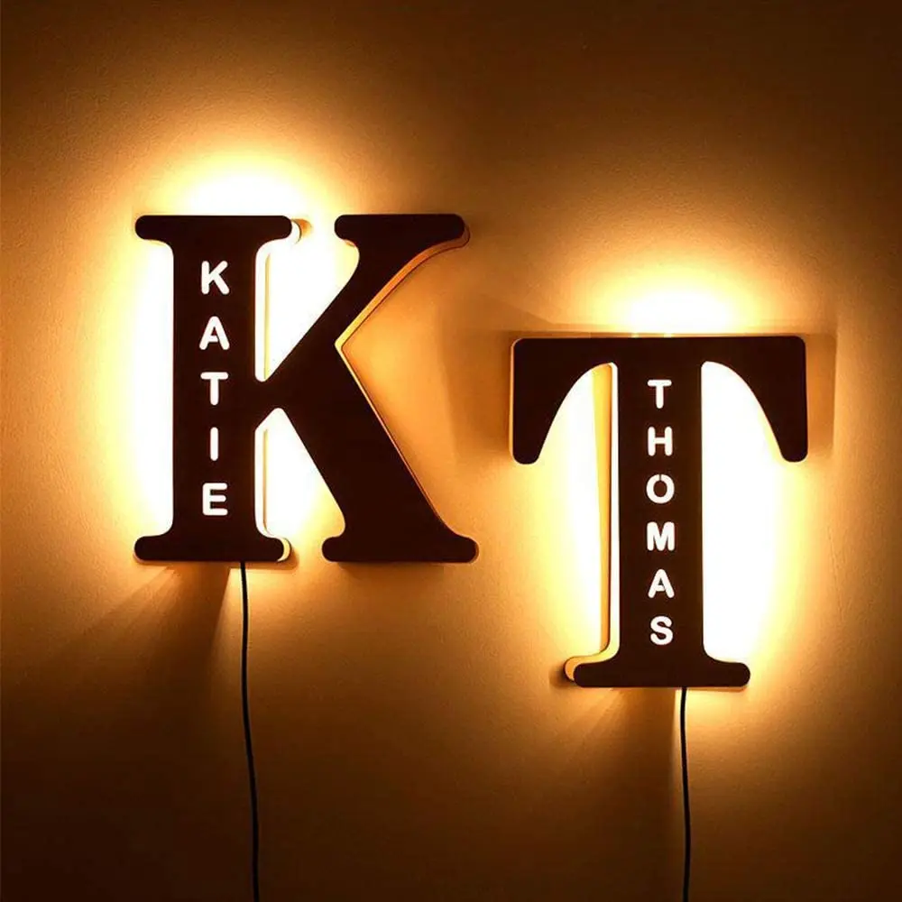 Custom Letters LED Night Light Wooden Engraved Name Home Decor Wedding Birthday Party Christmas New Year Decoration Lover\'s Gift