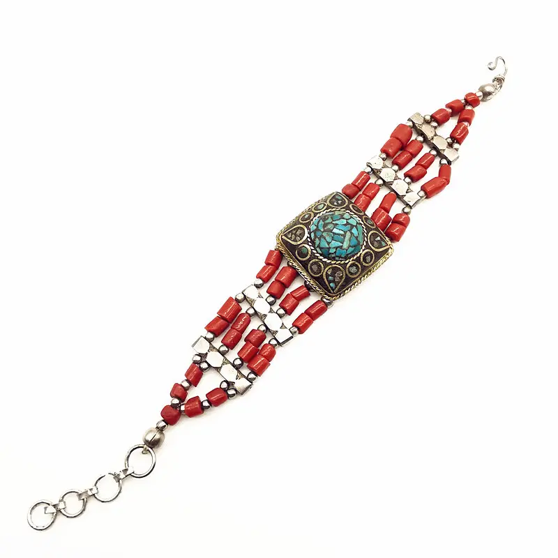 Tibetan Fashion Bracelet Red Sherpa Lampwork with Brass Tag Bracelets 2024 New BB-009