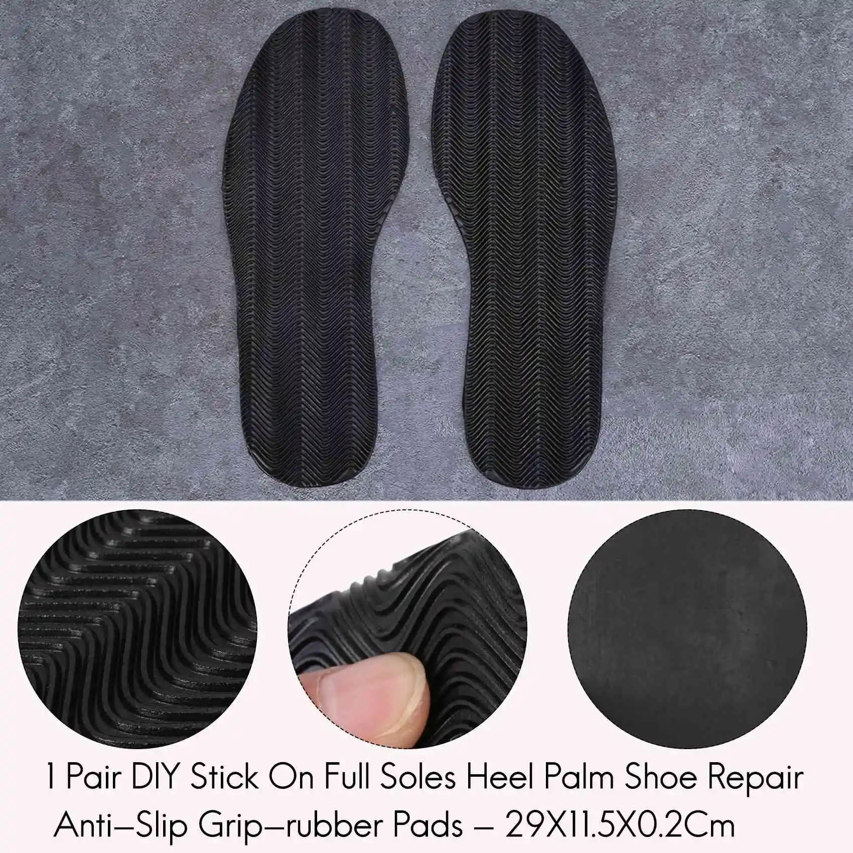 1 Pair DIY Stick On Full Soles Heel Palm Shoe Repair Anti-Slip Grip-rubber Pads - 29X11.5X0.2Cm