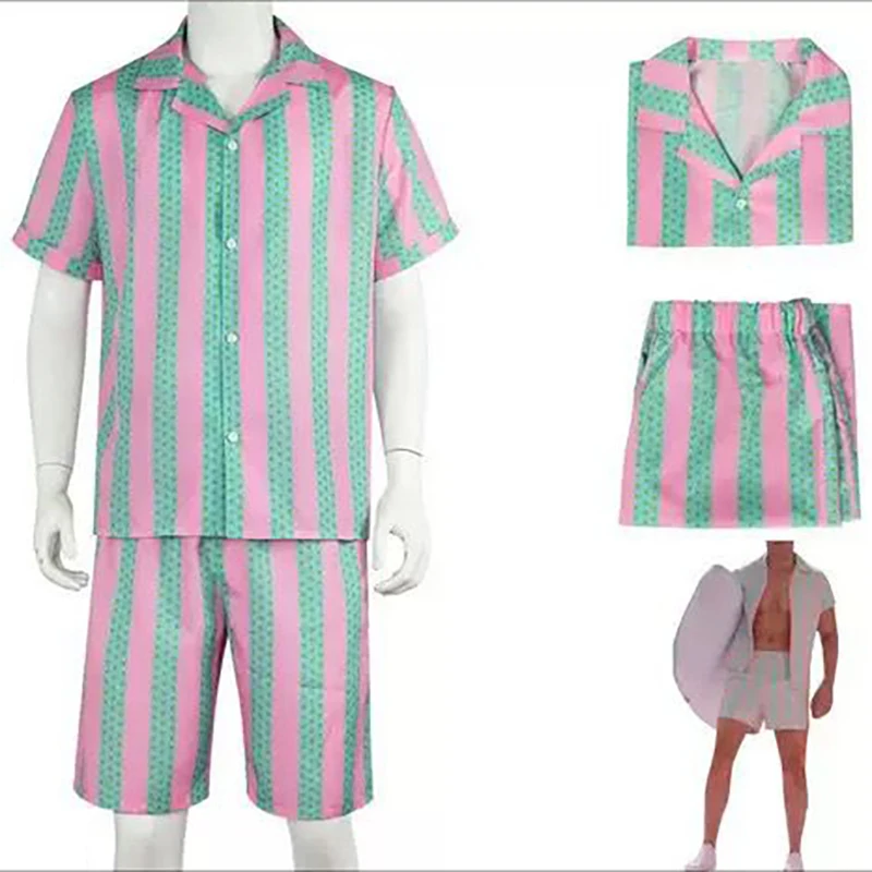 Film Ken Ryan Gosling Cosplay Kostüm Herren Sommer Kurzarm Hemd Mantel Shorts Anzug Halloween Karneval Uniform Party Outfit
