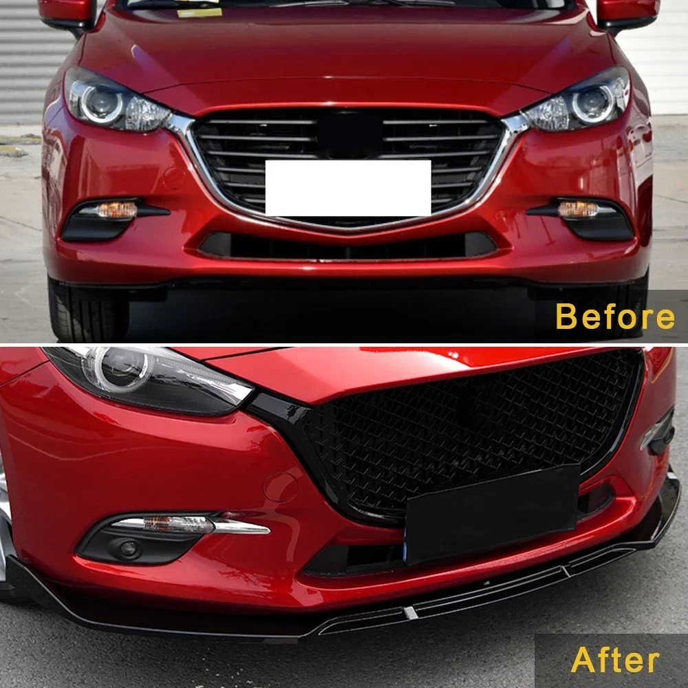 For Mazda 3 BM BN 2014-2019 3PCS Car Front Bumper Lip Splitter Plate Cover Trim Spoiler Diffuser Deflector Body Kit Canard Guard