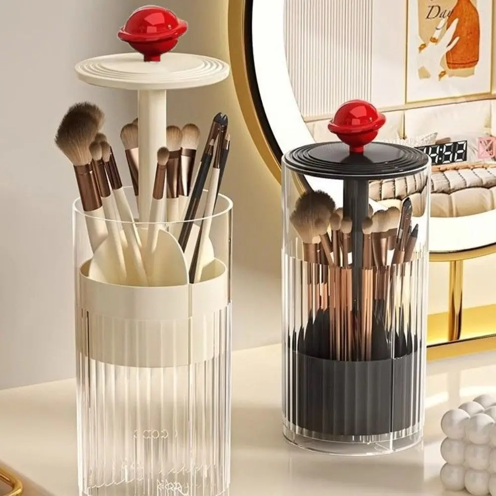 

Automatic Lifting Makeup Brushes Holder with Lid Plastic Makeup Brush Organizer Large-capacity Press Type