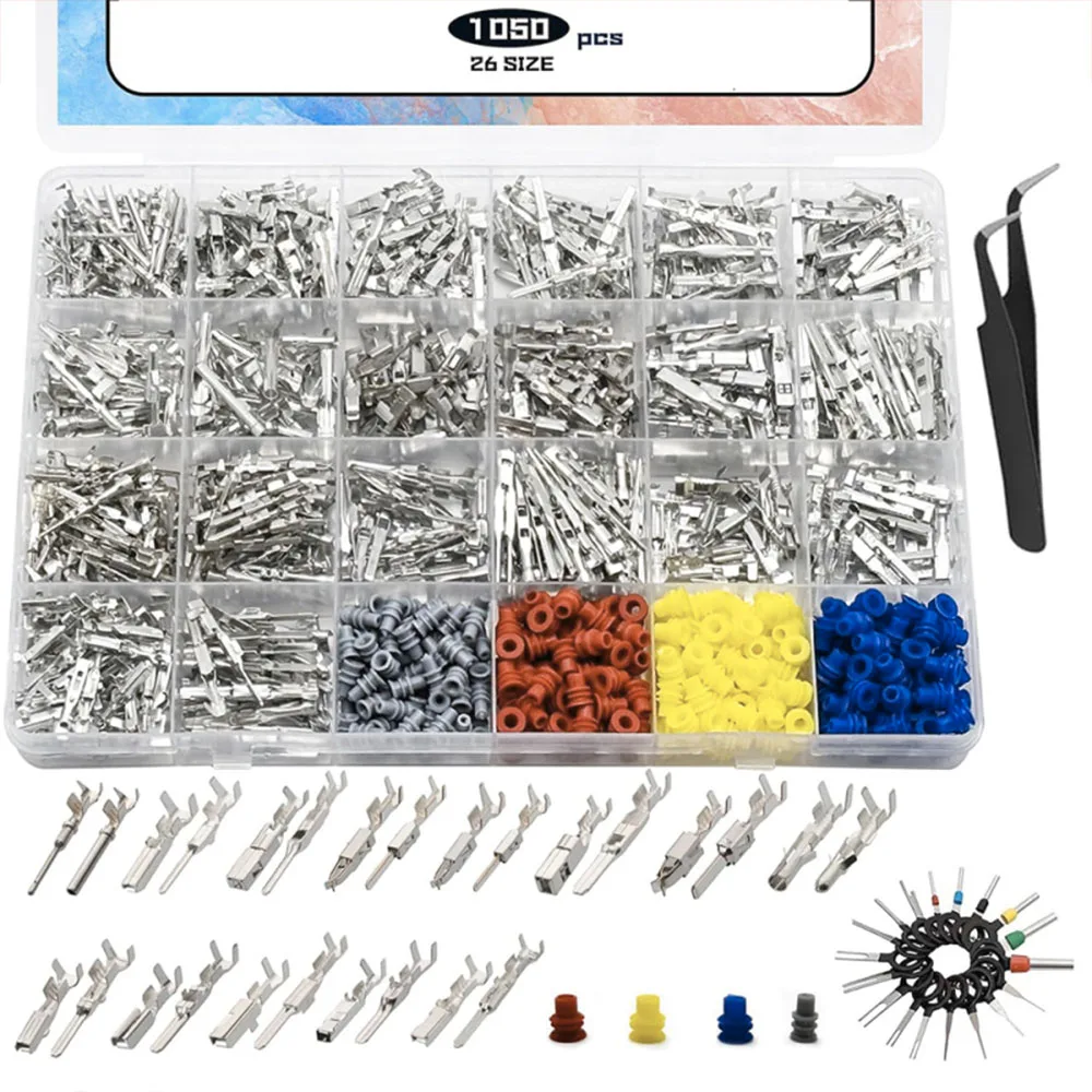 

1050Pcs-26Type Auto Electric Connector Pins,1/1.5/1.8/2.2/2.8/3.5mm Male Female Car Electrical Wire Terminal Pins Connector Kit