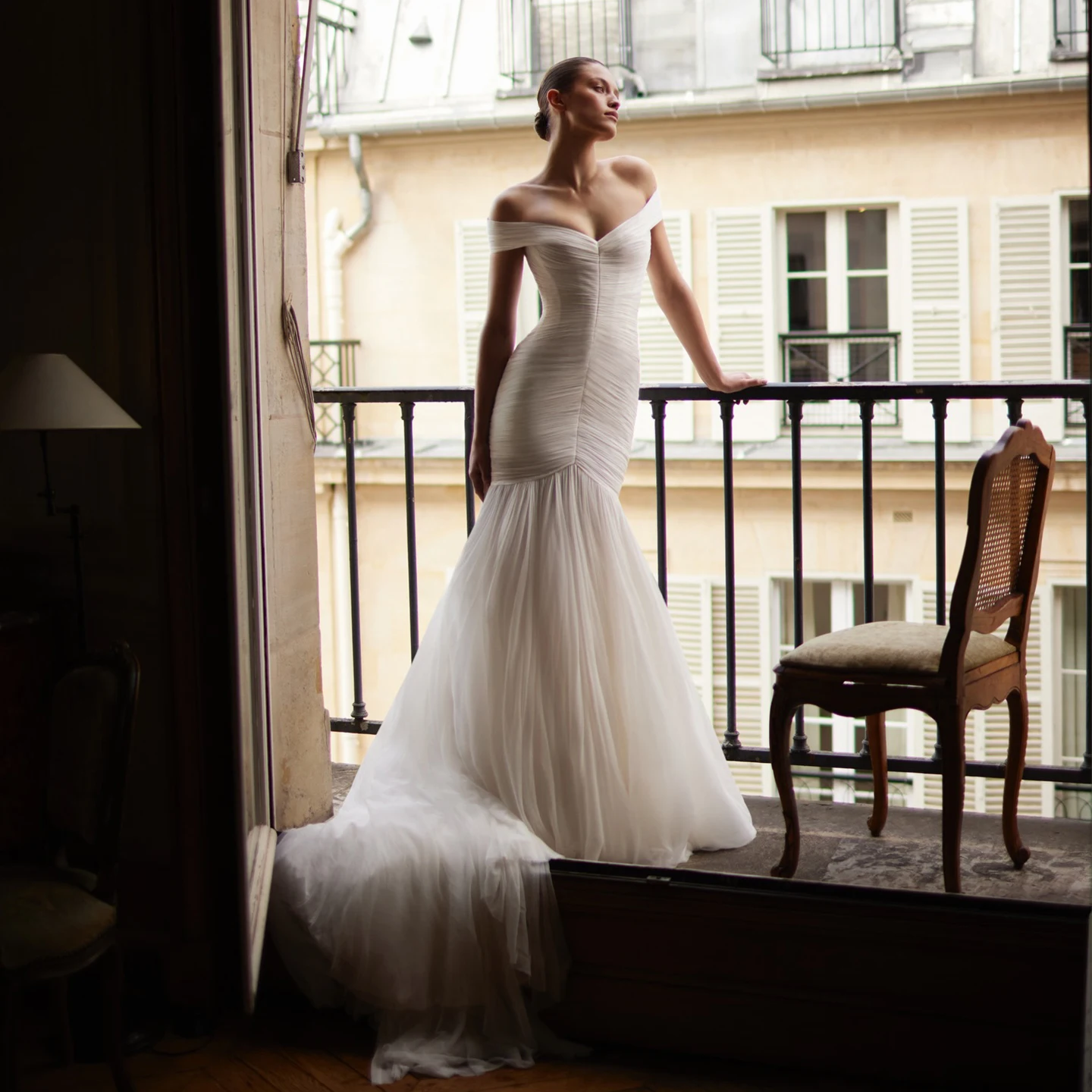 

Свадебное платье с открытыми плечами и шлейфом в стиле русалки, новая модная модель с кружевной шнуровкой на спине, Abito Da Sposa TSWD915