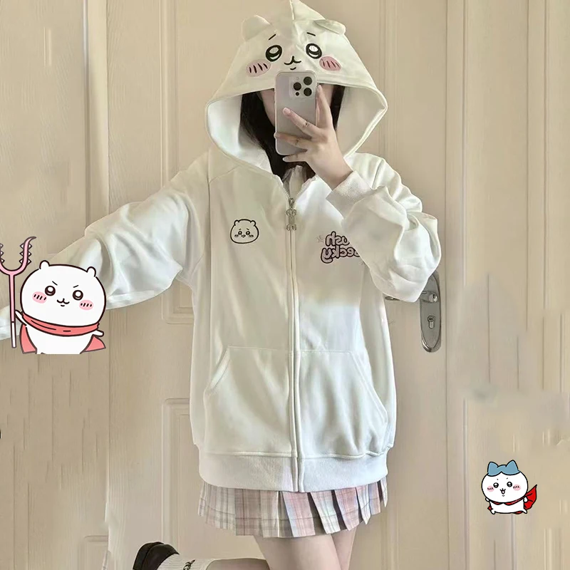 

Y2K Anime Girls Hoodie Coat Chiikawa Hachiware Cartoon Autumn Cotton Loose Cardigan Coat Zipper Jacket Sweet Girls Student Tops