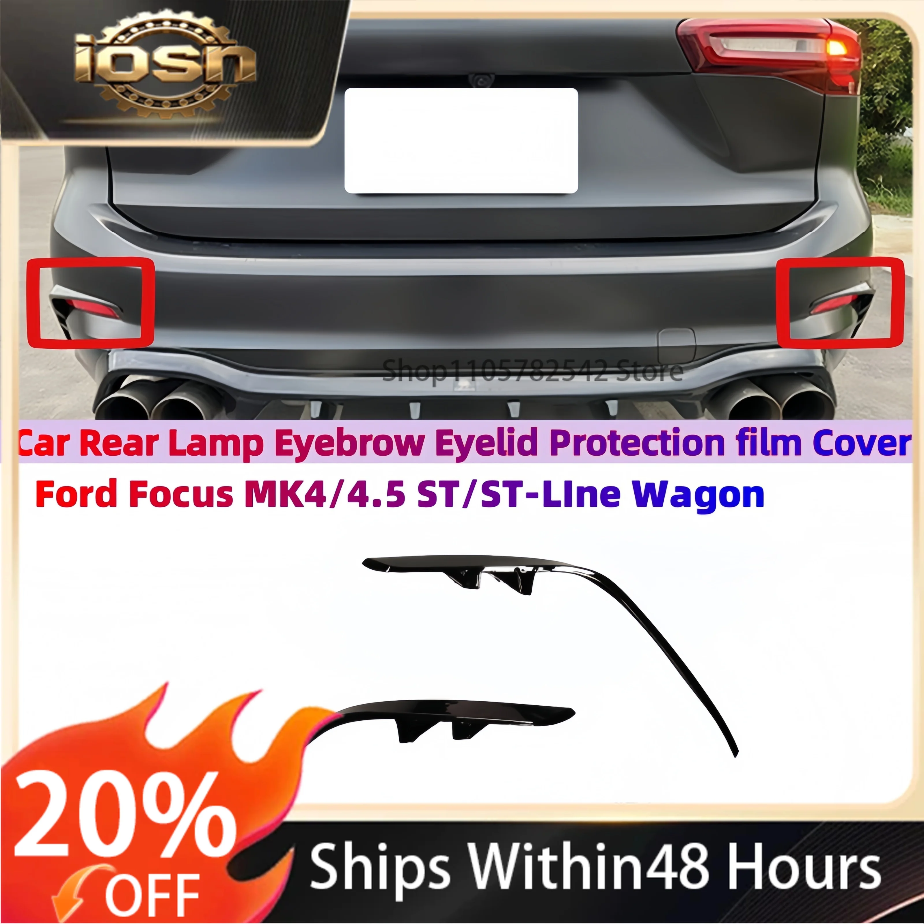 IOSN 2Pcs Car Rear Lamp Eyebrow Eyelid Protection Film Cover ABS Glossy Black Stickers For Ford Focus MK4/4.5 ST/ST-LIne Wagon