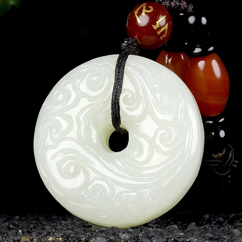 

Hotan Jade Pendant Men and Women, Exquisitely Carved Auspicious Cloud Peace Jadeite