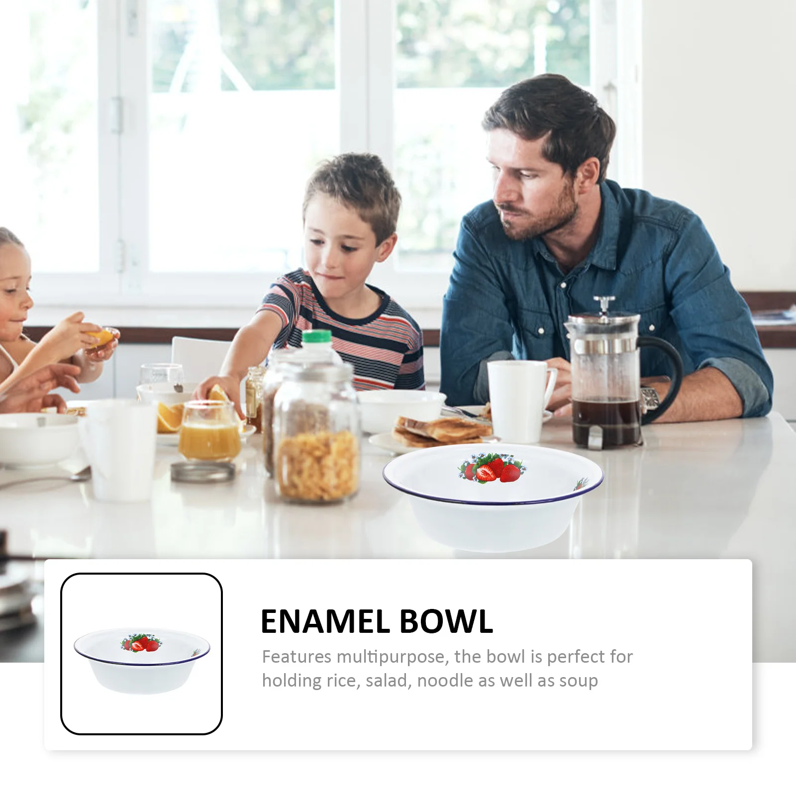 

1Pcs Enamel Food Serving Bowl Vintage Style for Home Restaurant Kitchen Salad Rice Noodle Soup Tableware