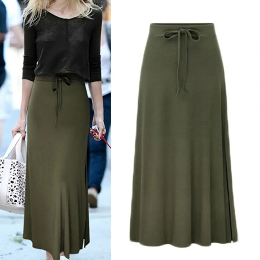 

Women Skirt Casual Skirts Irregular Elastic Waist A-line Lace-up Summer Autumn Slit A-Line Maxi Skirt Streetwear faldas