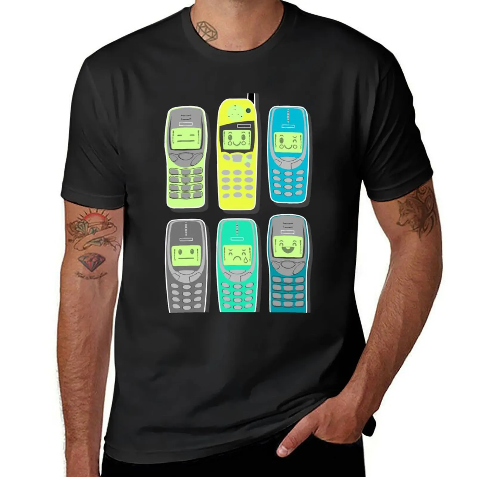 Vintage Cellphone Pattern T-Shirt korean fashion heavyweights plain mens white t shirts